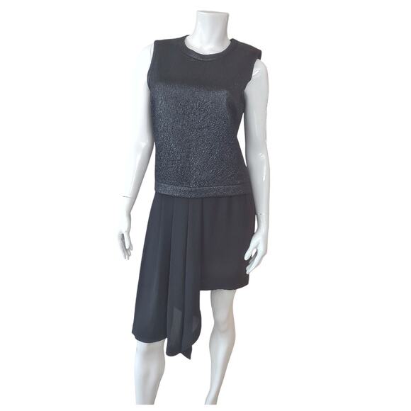 BCBG MAXAZRIA Julienne Asymmetrical Black Metallic Textured Pleated Dress Size M - Picture 1 of 10